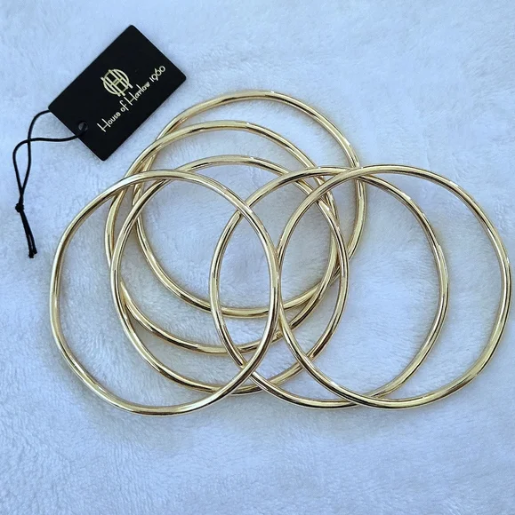 House🏠 of Harlow 1960 Set of Six6️⃣, Thin, Wavy🌊, Gold💛 Bangle Bracelets - Picture 6 of 15